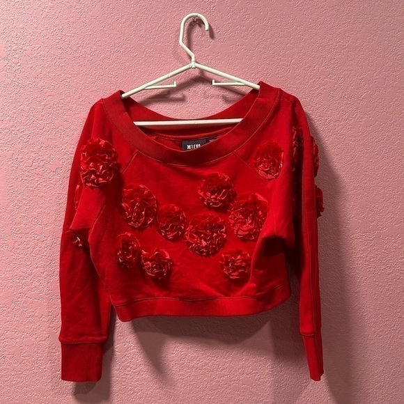 MAEVE By Anthropologie Maeve Three dimensional Floral Crop Sweatshirt Size Small - Picture 1 of 6